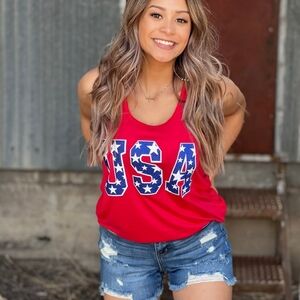 NEW TEXAS TRUE THREADS Red USA Graphic Tank Top